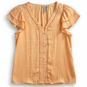 Joie Ruffle Sleeve Button Front Blouse Peach Lightweight Top Size S